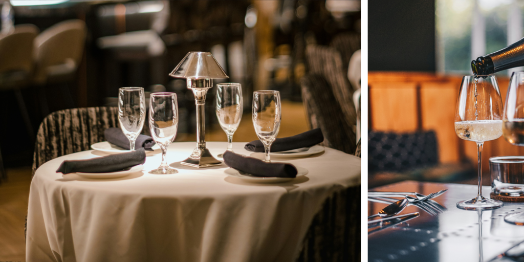 Mesa de restaurante elegante preparada para alta gastronomía en el contexto de la Gala Guía Repsol 2026 en Évora.