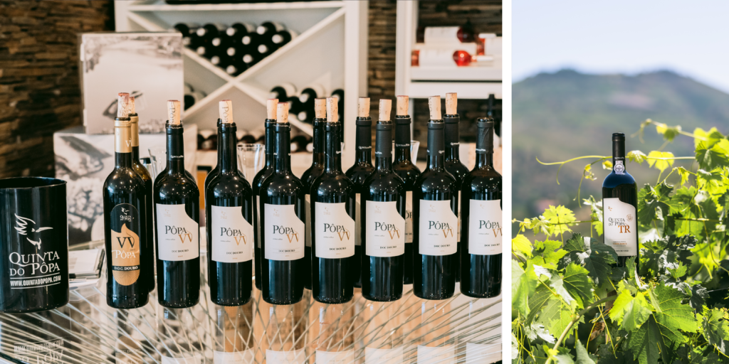 Botellas de vino Quinta do Pôpa producidas en el valle del Douro en Portugal