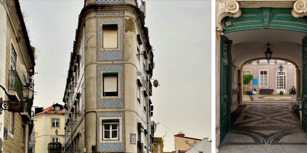 Calle tradicional del centro histórico de LisboaPatio interior en edificio histórico de Lisboa 