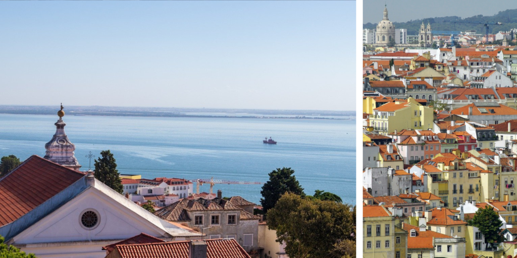 Vista panorámica de Lisboa con el Castillo de São Jorge y el río Tajo
