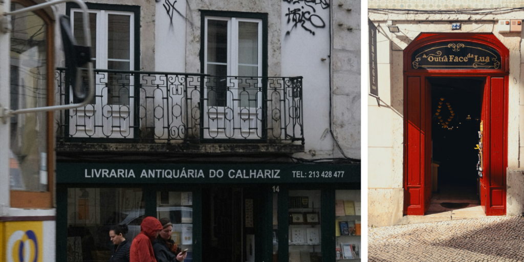 Livraria Antiquária do Calhariz una de las tiendas históricas de LisboaEntrada de la tienda A Outra Face da Lua en el centro histórico de Lisboa 
