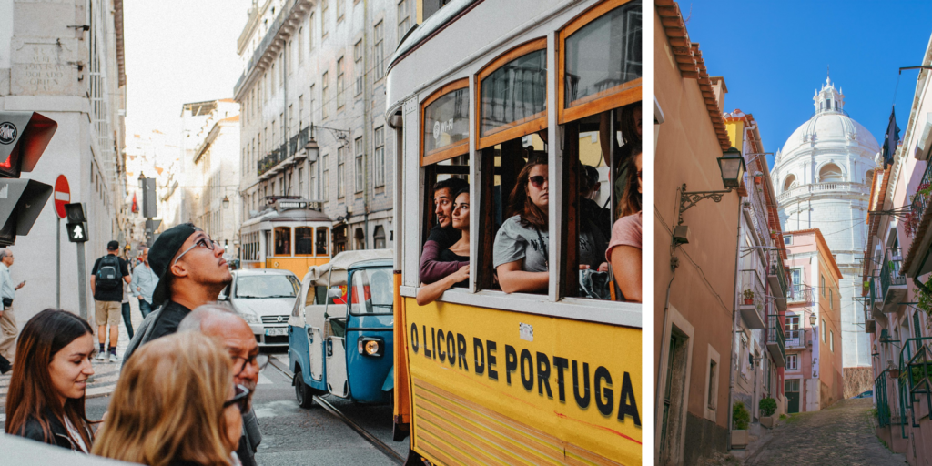 Calles del centro histórico de Lisboa con tranvía