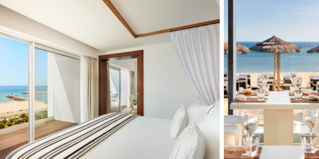 Suite luminosa con vistas al mar en el Tivoli Marina VilamouraRestaurante frente al mar en el Tivoli Marina Vilamoura en Vilamoura
