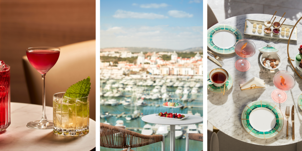 Cócteles servidos en el bar del Tivoli Marina VilamouraVistas de la marina de Vilamoura desde una terraza del Tivoli Marina Vilamoura Mesa preparada con platos y bebidas en un restaurante del Tivoli Marina Vilamoura 