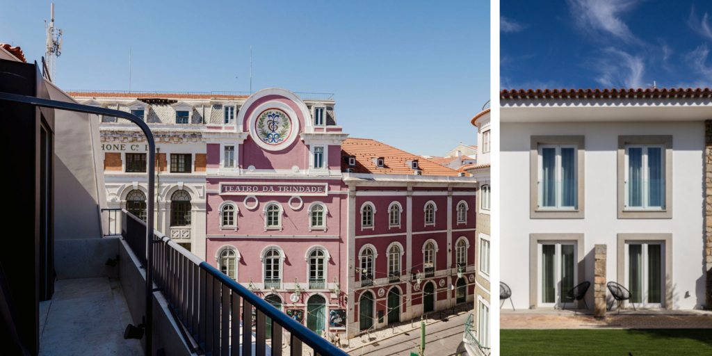 vista do Lisbon Chiado Hotel com o Teatro da Trindade no bairro histórico do Chiado em Lisboafachada do Lisbon Chiado Hotel boutique hotel no centro histórico de Lisboa