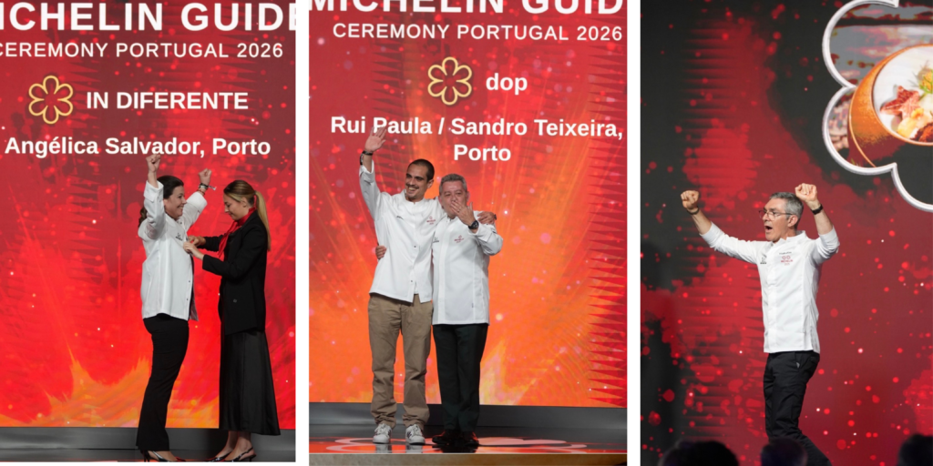 Chef Angélica Salvador celebra la Estrella MICHELIN del restaurante In Diferente en OportoRui Paula y Sandro Teixeira durante la gala Michelin Portugal 2026 por el restaurante dop Chef celebra una nueva Estrella MICHELIN durante la ceremonia en Madeira